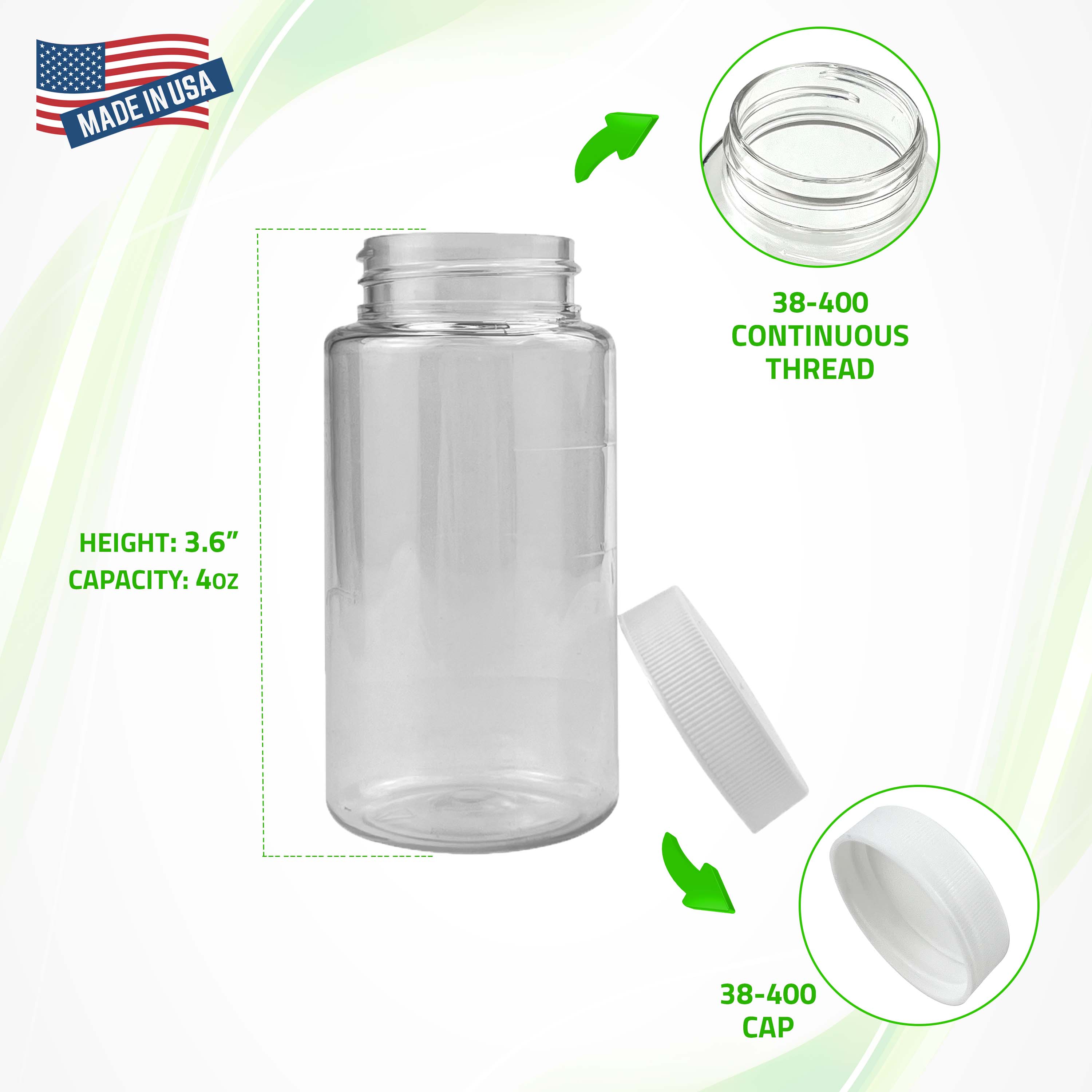 Oil Sampling Bottle - MADE IN USA - Pack of 35 Oil Analysis Sampling Clear Plastic Bottle 4 oz (120 ml) Capacity with 38-400 cap size - FDA Compliant and BPA Free