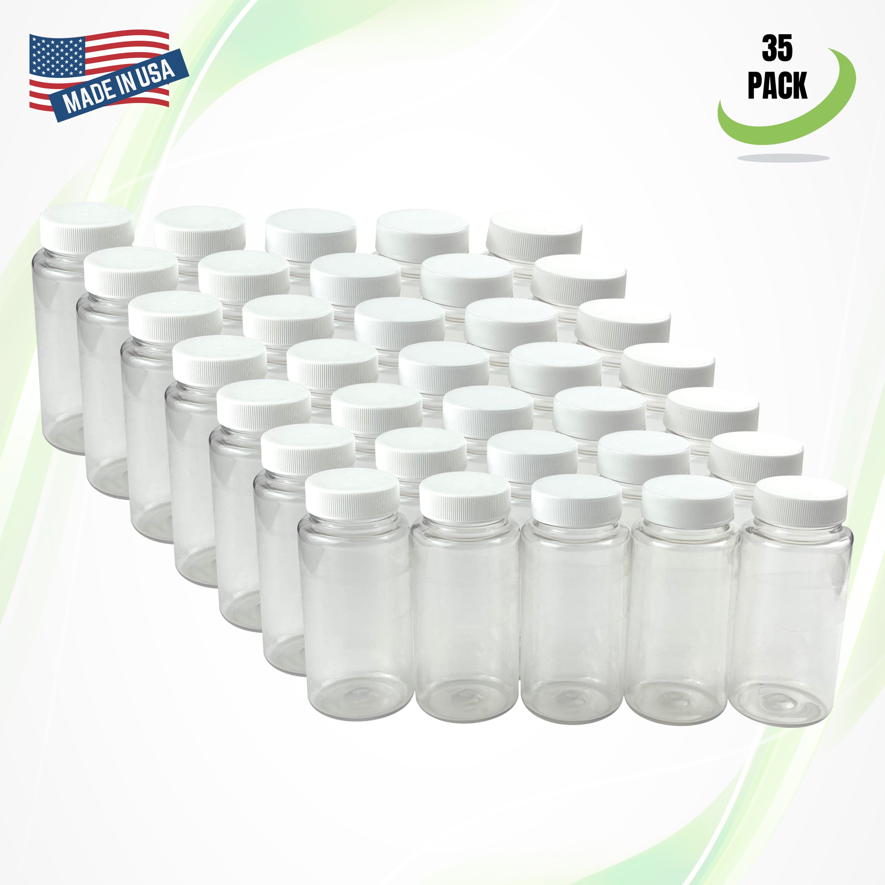 Oil Sampling Bottle - MADE IN USA - Pack of 35 Oil Analysis Sampling Clear Plastic Bottle 4 oz (120 ml) Capacity with 38-400 cap size - FDA Compliant and BPA Free