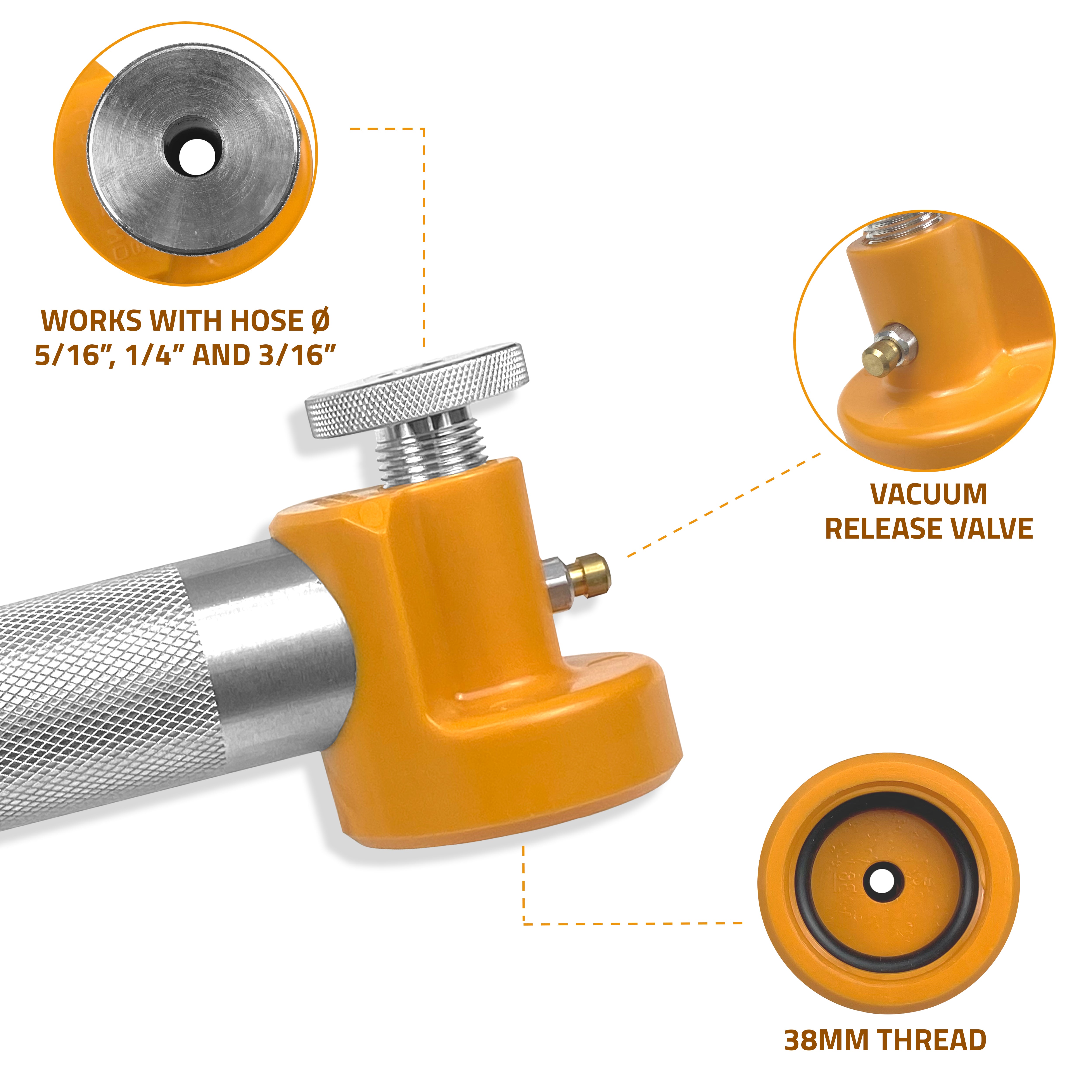 Oil Sampling Pump - Made in USA - Oil Analysis Sampling Pump with Vacuum Release Valve - Works with 5/16-inch Hose, 1/4-inch Hose (Most commonly Used) and 3/16-inch Hose